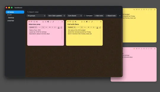 A screen recording with TackBoard and two notes plainly visible, the setting turned off.